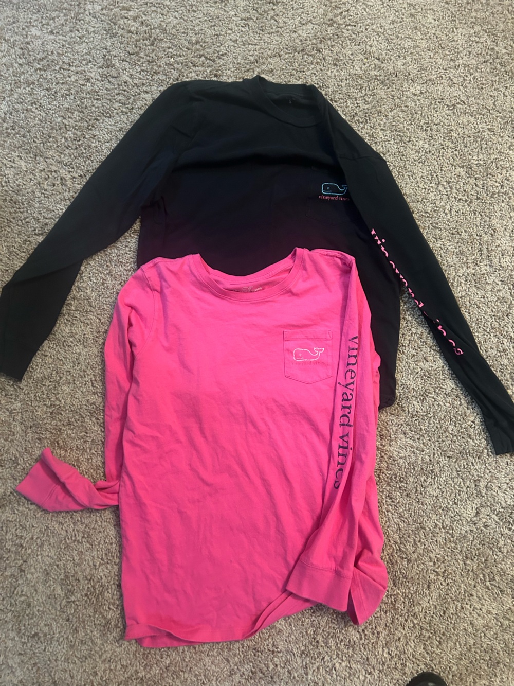 Vineyard Vines Pink and Black Long Sleeve Pocket Tee